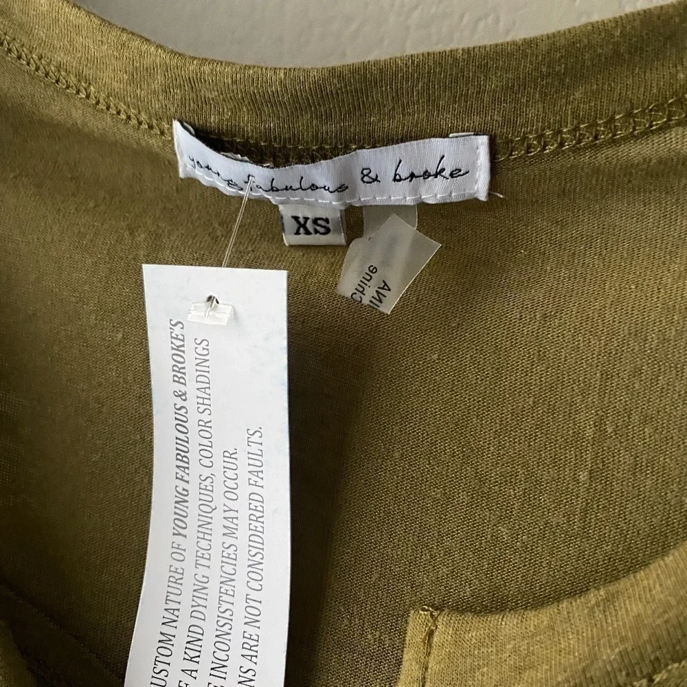 NWT Young Fabulous & Broke Olive Green Button Dwn